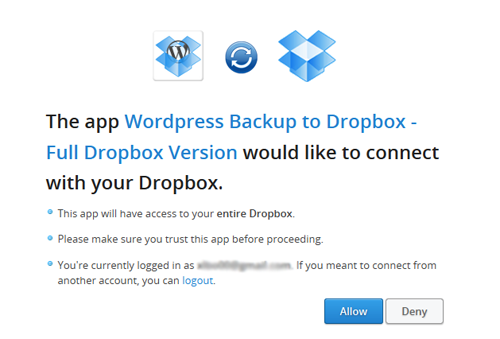 Запрос авторизации Dropbox